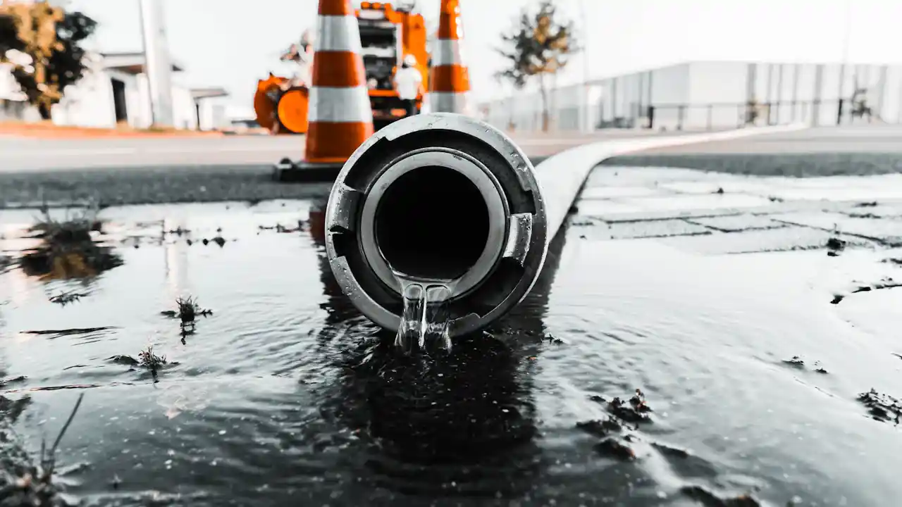 Water gushing from a burst pipe